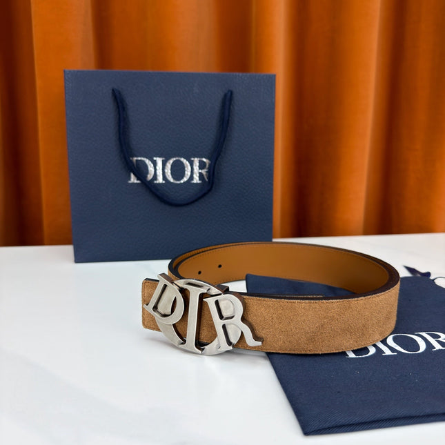 DIOR 26S CD LOGO BELT IN BROWN SUEDE CALFSKIN GUNMETAL HARDWARE