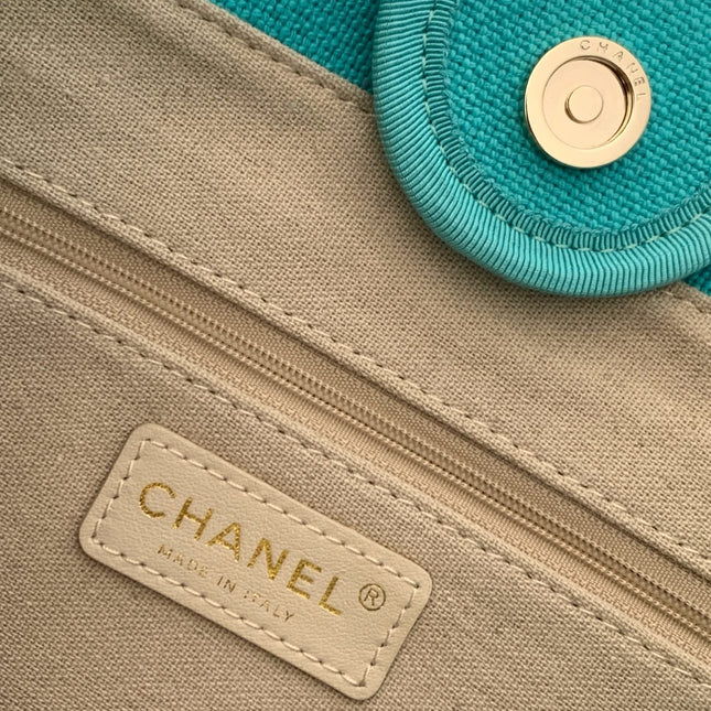 CHANEL 25S TOTE BAG 33 IN TURQUOISE BLUE CANVAS