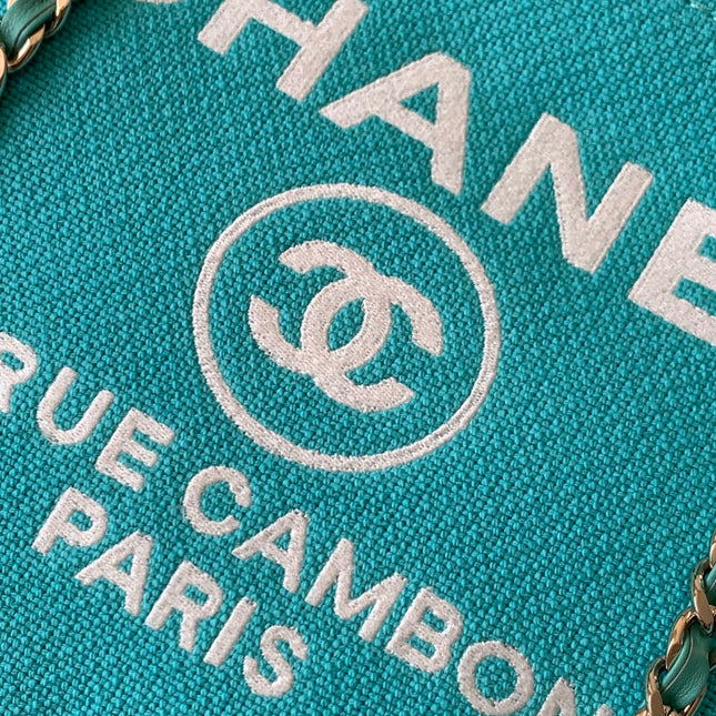 CHANEL 25S TOTE BAG 33 IN TURQUOISE BLUE CANVAS