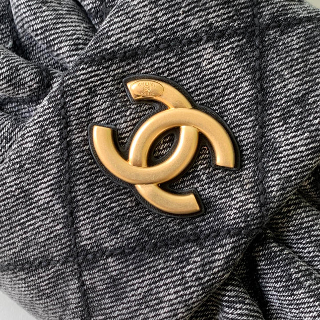 CHANEL 25S MAXI BOW BAG 26 IN DARK GREY DENIM WITH GOLD HARDWARE