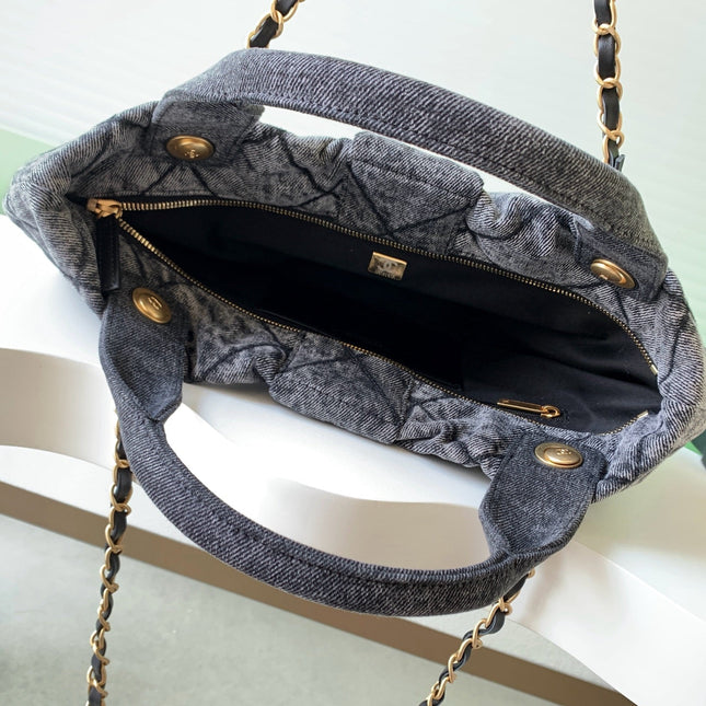 CHANEL 25S MAXI BOW BAG 38 IN DARK GREY DENIM WITH GOLD HARDWARE