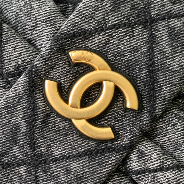 CHANEL 25S MAXI BOW BAG 38 IN DARK GREY DENIM WITH GOLD HARDWARE