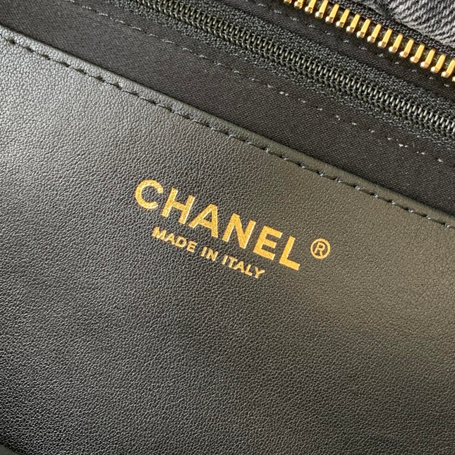 CHANEL 25S MAXI BOW BAG 38 IN DARK GREY DENIM WITH GOLD HARDWARE