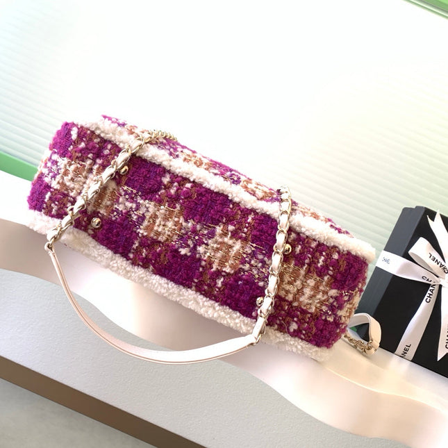CHANEL 25S SHOPPING BAG 34 IN DARK PINK MIX WHITE TWEED