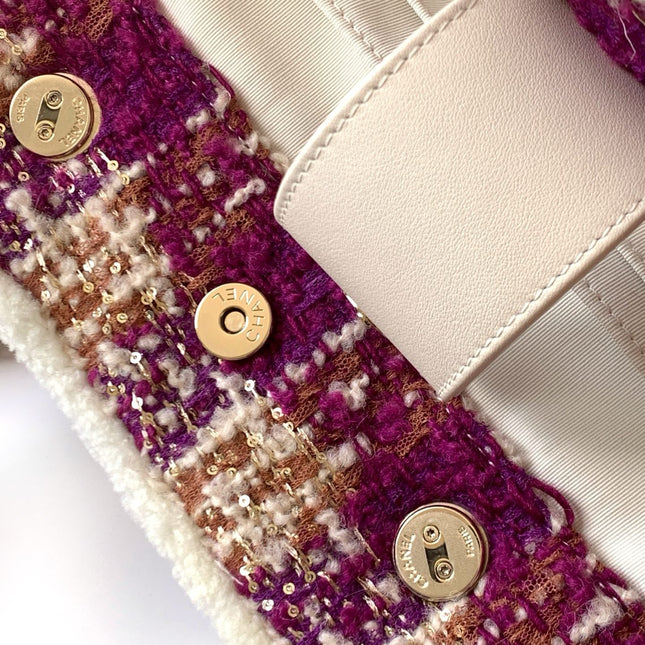 CHANEL 25S SHOPPING BAG 40 IN DARK PINK MIX WHITE TWEED