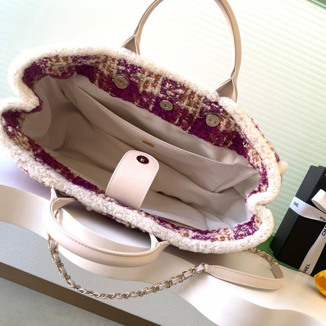 CHANEL 25S SHOPPING BAG 40 IN DARK PINK MIX WHITE TWEED