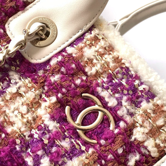 CHANEL 25S SHOPPING BAG 40 IN DARK PINK MIX WHITE TWEED