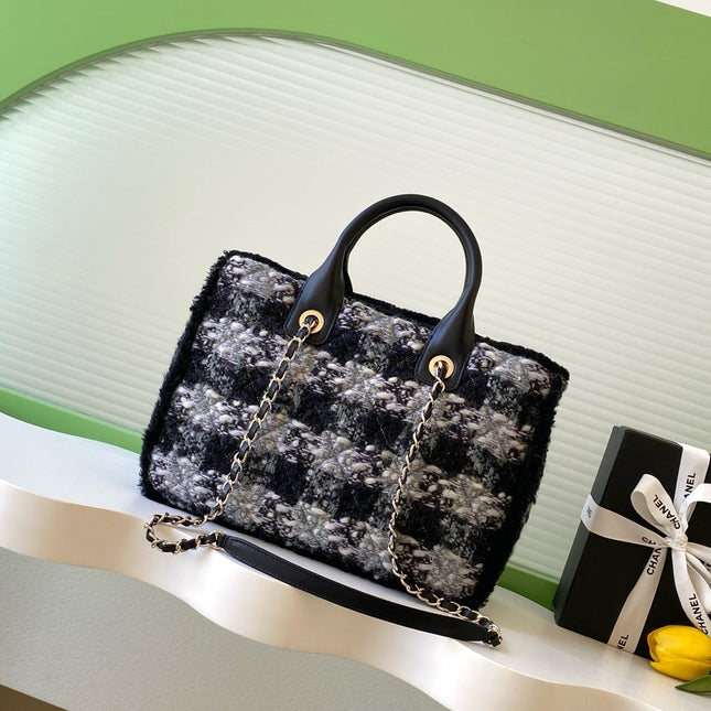 CHANEL 25S SHOPPING BAG 34 IN BLACK MIX GREY TWEED