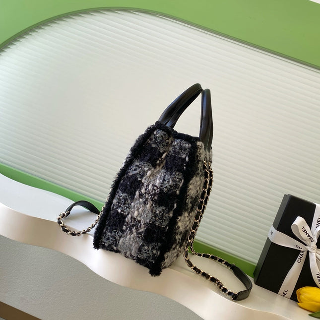 CHANEL 25S SHOPPING BAG 34 IN BLACK MIX GREY TWEED