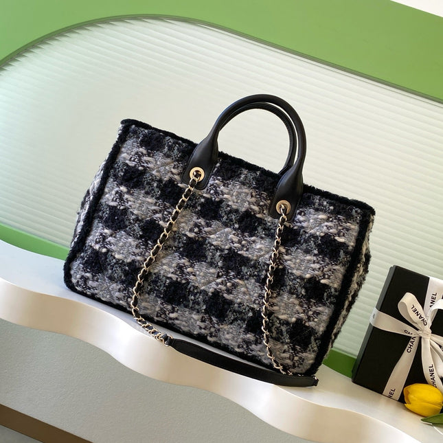 CHANEL 25S SHOPPING BAG 40 IN BLACK MIX GREY TWEED