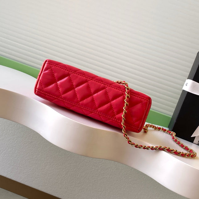 CHANEL 25S MINI KELLY BAG 19 IN RED LAMBSKIN WITH GOLD HARDWARE