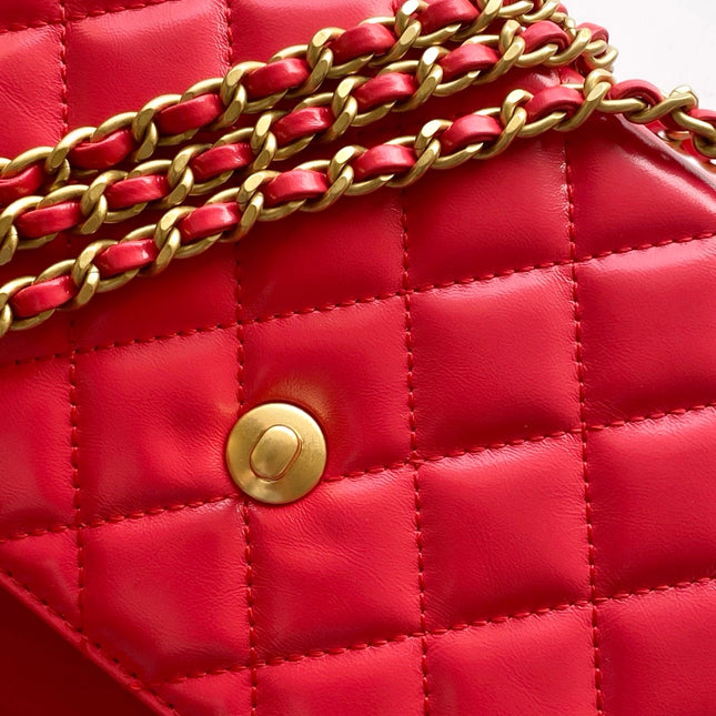 CHANEL 25S MINI KELLY BAG 19 IN RED LAMBSKIN WITH GOLD HARDWARE