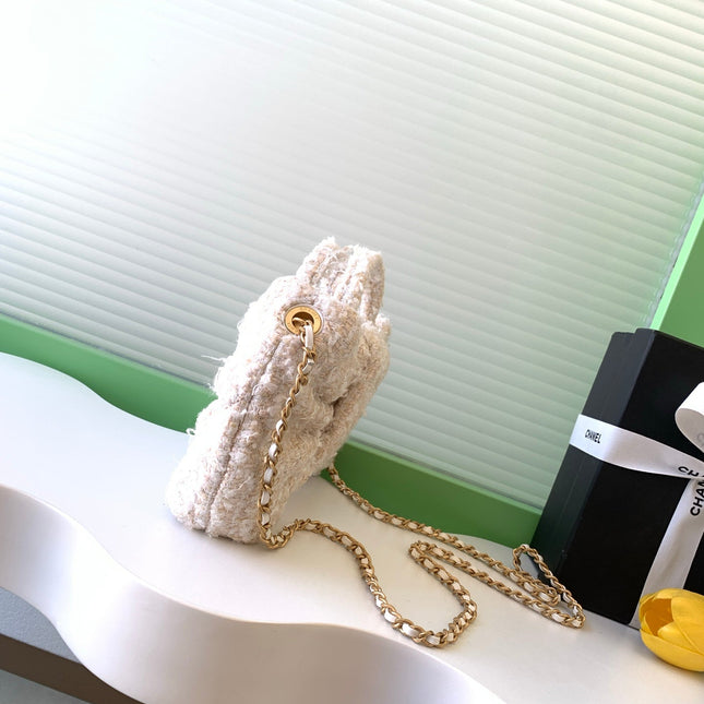 CHANEL 25S BOW BAG 26 IN CREAM WHITE TWEED WITH GOLD HARDWARE