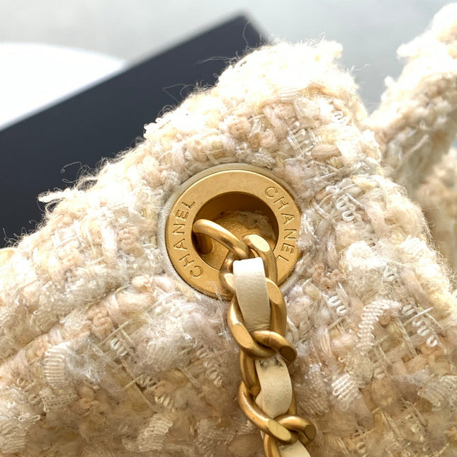 CHANEL 25S BOW BAG 26 IN CREAM WHITE TWEED WITH GOLD HARDWARE