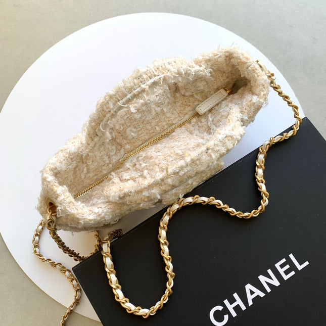 CHANEL 25S BOW BAG 38 IN CREAM WHITE TWEED WITH GOLD HARDWARE