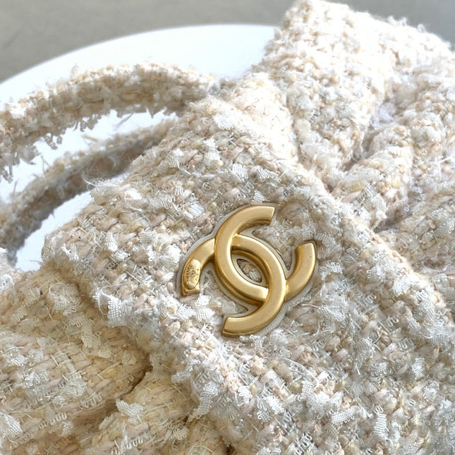 CHANEL 25S BOW BAG 38 IN CREAM WHITE TWEED WITH GOLD HARDWARE