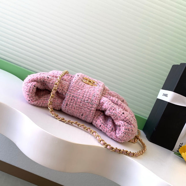 CHANEL 25S BOW BAG 26 IN PINK TWEED WITH GOLD HARDWARE