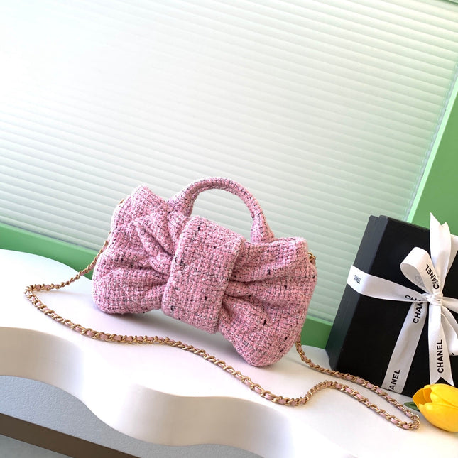 CHANEL 25S BOW BAG 26 IN PINK TWEED WITH GOLD HARDWARE