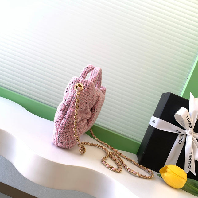 CHANEL 25S BOW BAG 26 IN PINK TWEED WITH GOLD HARDWARE