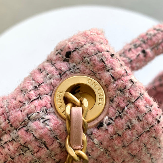 CHANEL 25S BOW BAG 26 IN PINK TWEED WITH GOLD HARDWARE