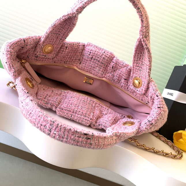 CHANEL 25S BOW BAG 38 IN PINK TWEED WITH GOLD HARDWARE