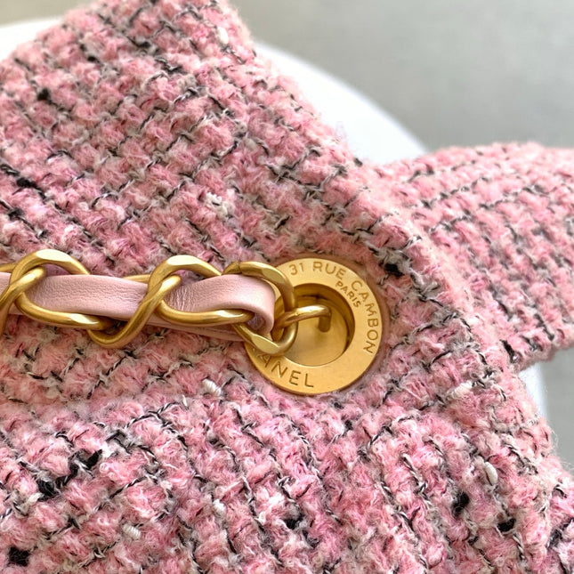CHANEL 25S BOW BAG 38 IN PINK TWEED WITH GOLD HARDWARE
