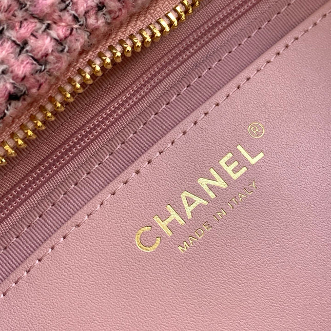 CHANEL 25S BOW BAG 38 IN PINK TWEED WITH GOLD HARDWARE