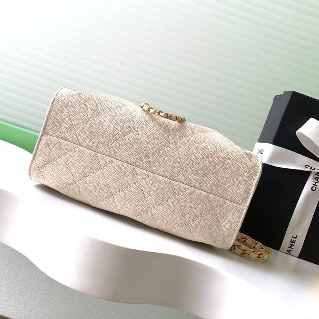 CHANEL 25S HOBO BAG 22 IN LIGHT BEIGE CAVIAR LEATHER WITH GOLD HARDWARE
