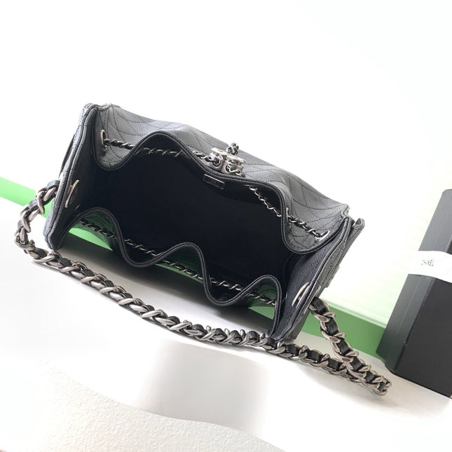 CHANEL 26S HOBO BAG 30 IN BLACK CAVIAR CALFSKIN DARK SILVER HARDWARE