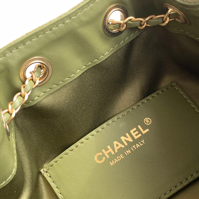 CHANEL 25S HOBO BAG 22 IN MOSS GREEN SUEDE WITH GOLD HARDWARE