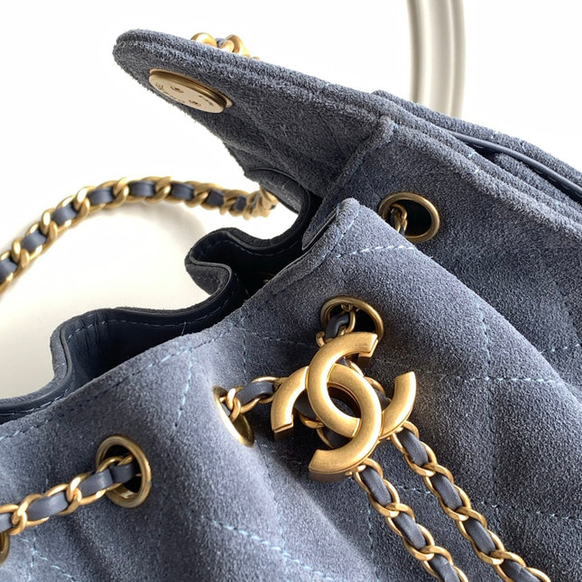 CHANEL 25S HOBO BAG 22 IN BLUE GRAY SUEDE WITH GOLD HARDWARE