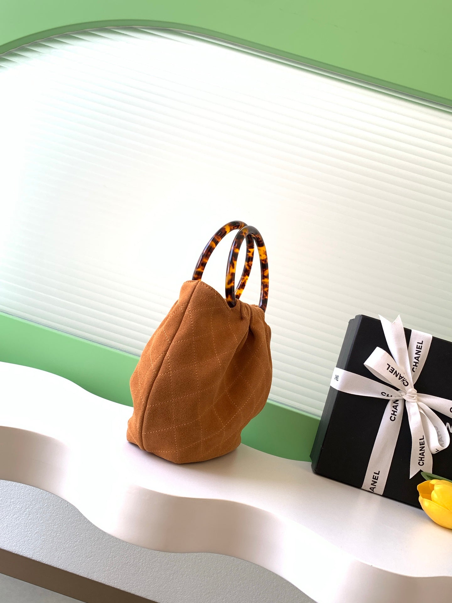 CHANEL 26S HAND BAG MEDIUM 24 IN CARAMEL BROWN SUEDE GOLD HARDWARE