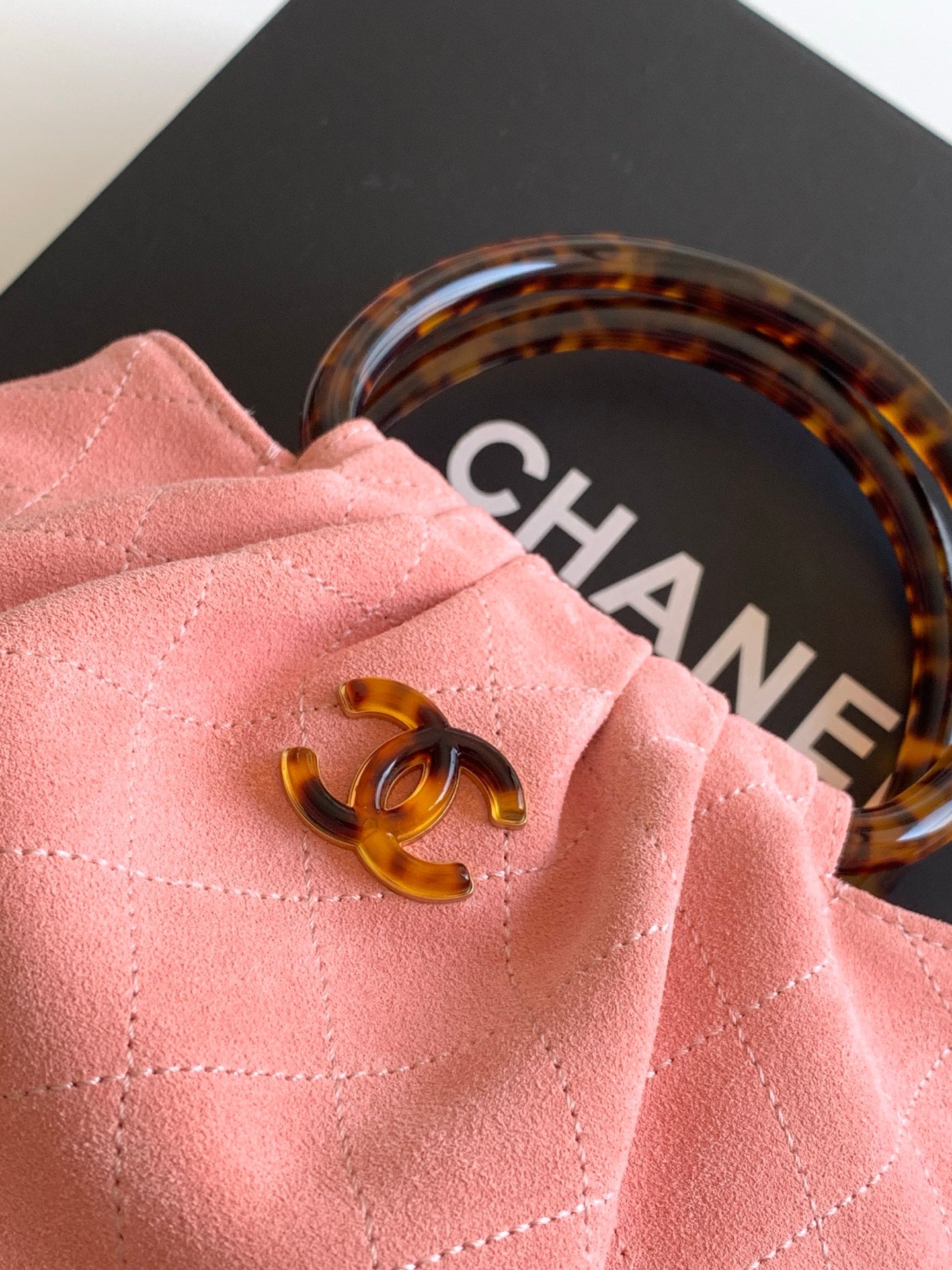 CHANEL 26S HAND BAG MEDIUM 24 IN PINK SUEDE GOLD HARDWARE