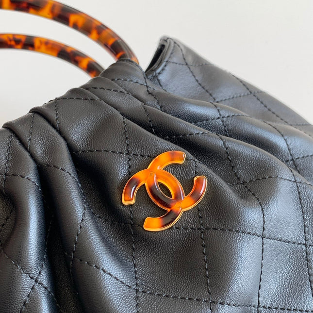 CHANEL 26S HAND BAG MEDIUM 24 IN BLACK LAMBSKIN GOLD HARDWARE
