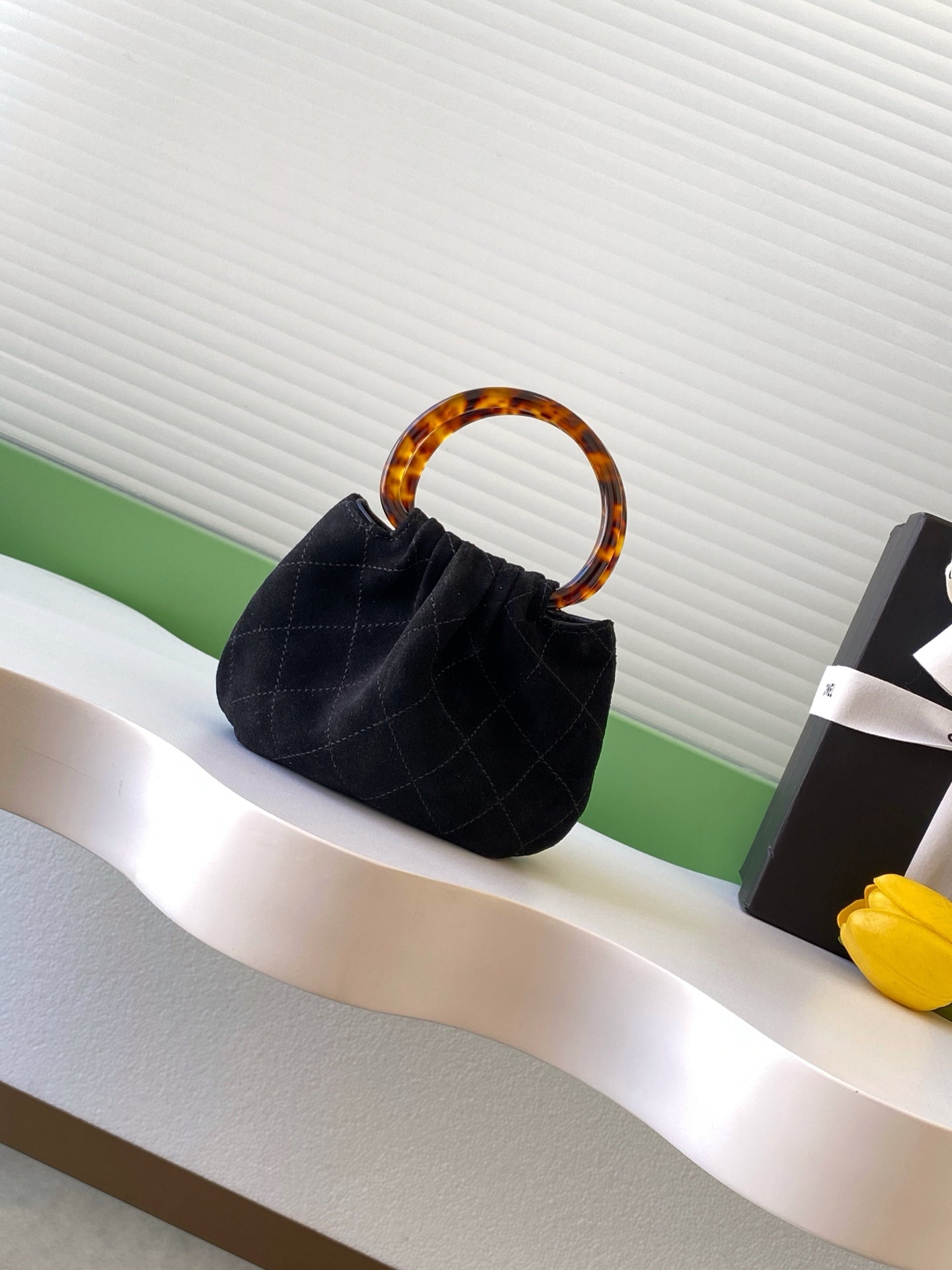 CHANEL 26S HAND BAG 12 IN BLACK SUEDE GOLD HARDWARE
