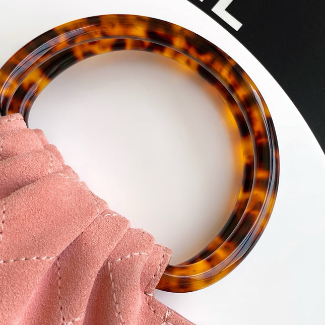 CHANEL 26S HAND BAG 12 IN PINK SUEDE GOLD HARDWARE