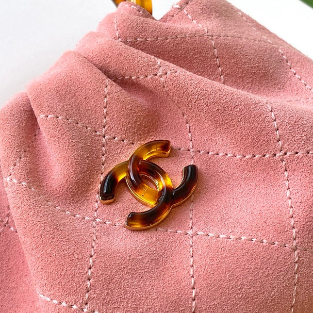 CHANEL 26S HAND BAG 12 IN PINK SUEDE GOLD HARDWARE