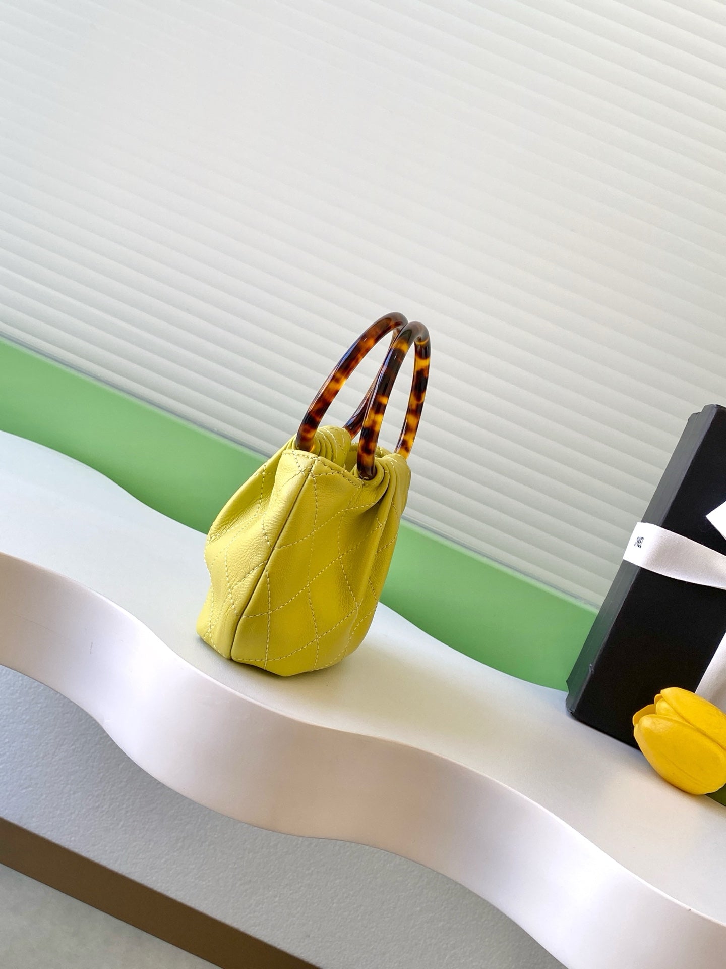 CHANEL 26S HAND BAG 12 IN LIME YELLOW LAMBSKIN GOLD HARDWARE