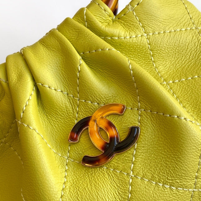 CHANEL 26S HAND BAG 12 IN LIME YELLOW LAMBSKIN GOLD HARDWARE