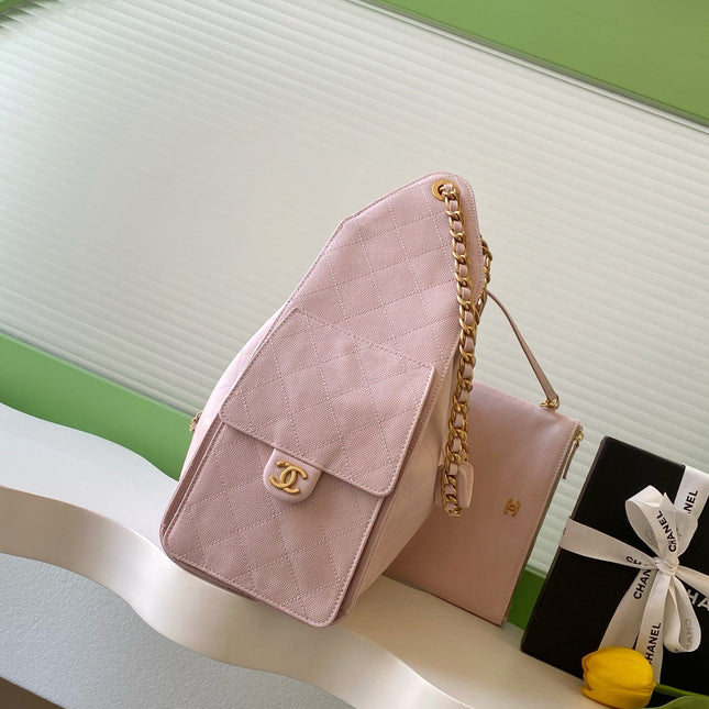 CHANEL 25S HOBO BAG 40 IN LIGHT PINK CAVIAR WITH GOLD HARDWARE