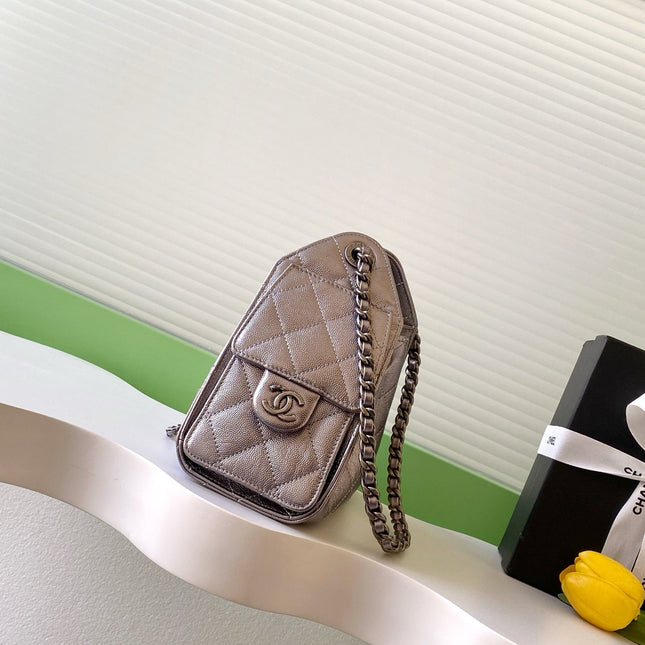 CHANEL 25S HOBO BAG 22 IN LILAC SILVER METALLIC CAVIAR
