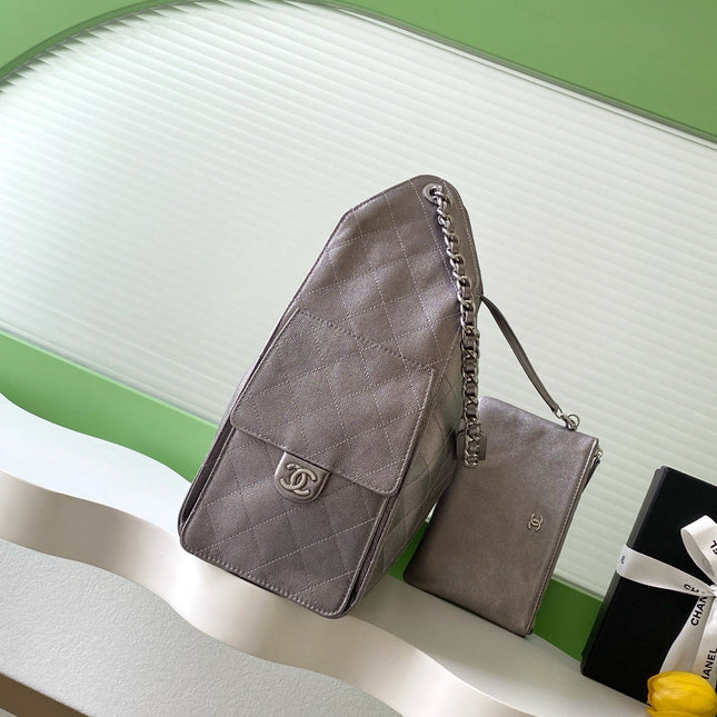 CHANEL 25S HOBO BAG 40 IN LILAC SILVER METALLIC CAVIAR