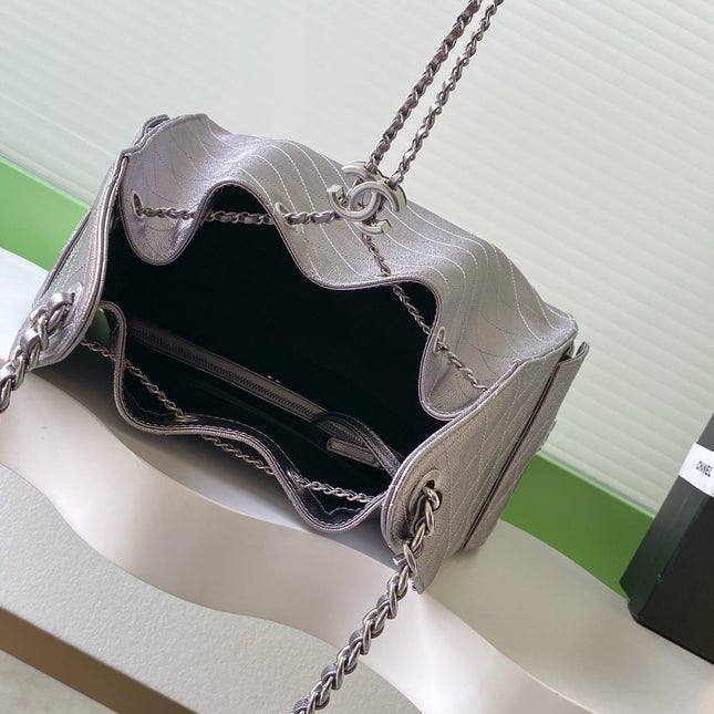 CHANEL 25S HOBO BAG 40 IN LILAC SILVER METALLIC CAVIAR