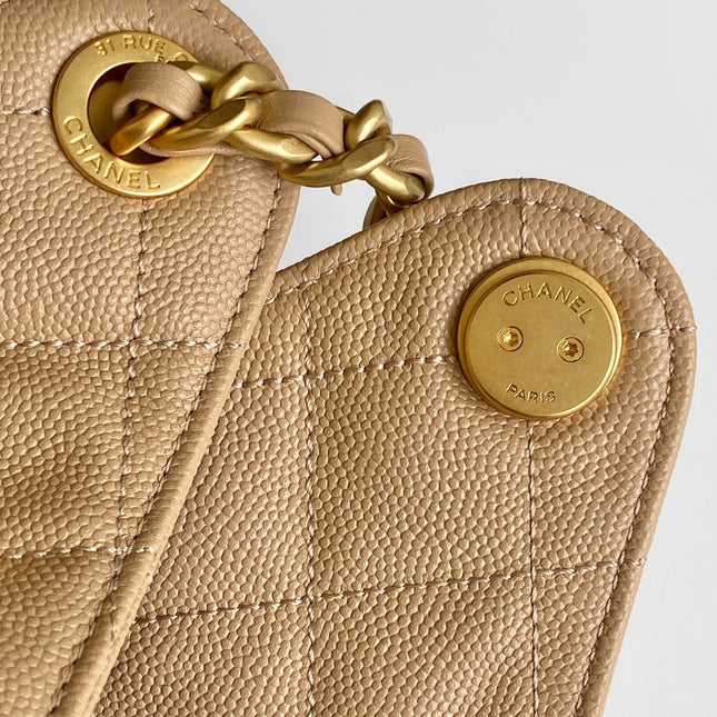 CHANEL 26S HOBO BAG 30 IN DARK BEIGE CAVIAR CALFSKIN GOLD HARDWARE