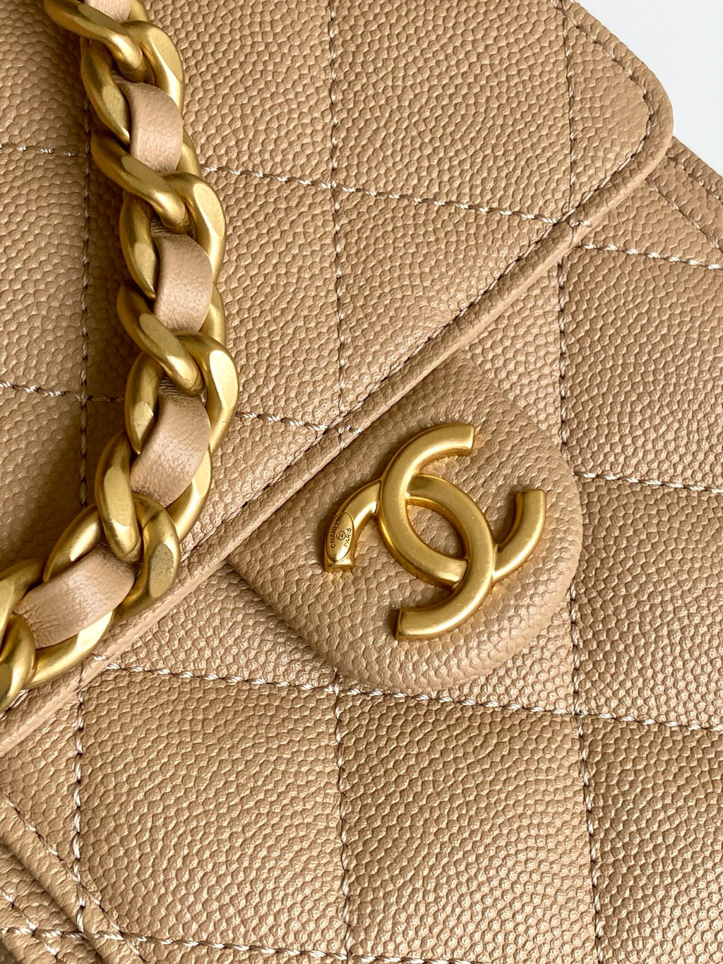 CHANEL 26S HOBO BAG 30 IN DARK BEIGE CAVIAR CALFSKIN GOLD HARDWARE