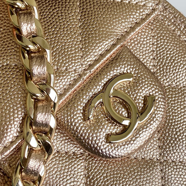CHANEL 25S HOBO BAG 22 IN ROSE METALLIC CAVIAR