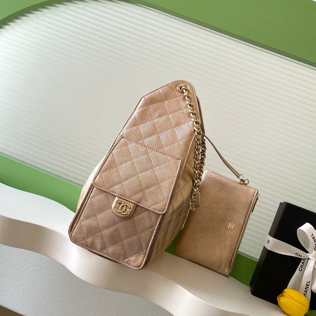 CHANEL 25S HOBO BAG 40 IN ROSE METALLIC CAVIAR