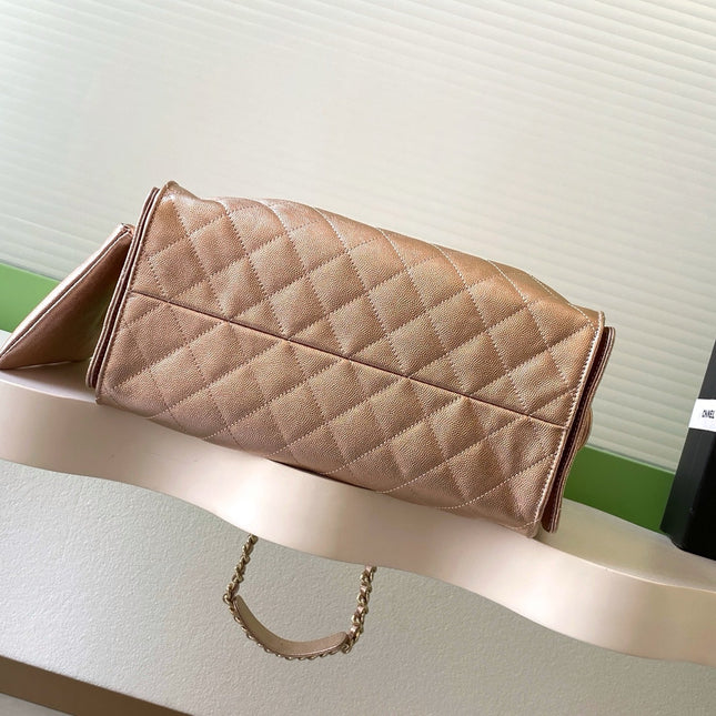 CHANEL 25S HOBO BAG 40 IN ROSE METALLIC CAVIAR