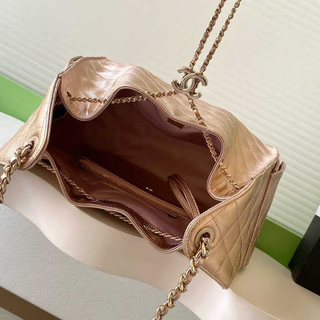 CHANEL 25S HOBO BAG 40 IN ROSE METALLIC CAVIAR