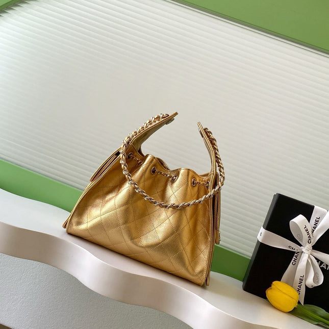 CHANEL 25S HOBO BAG 30 IN METALLIC GOLD CAVIAR LEATHER